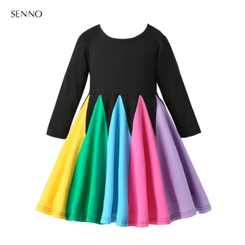 

1-7 Years Kids Dress Winter Girls Party Dress Rainbow Long Sleeve Baby Dress Children Clothes 2019 Christmas Girls Costumes