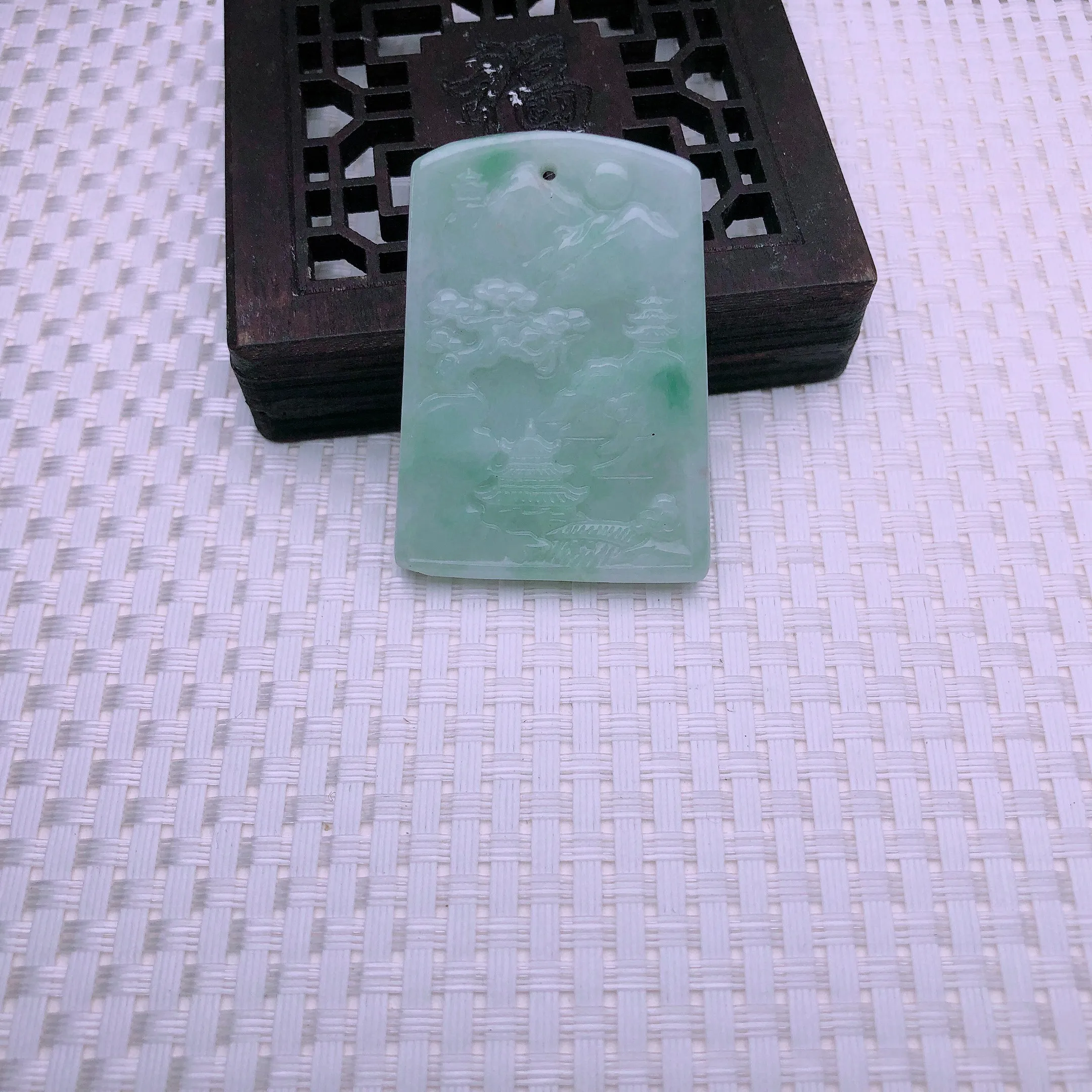

Myanmar Natural Jade Stone Emerald Landscape Shape Pendant