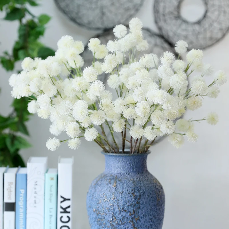 JAROWN Artificial Fake Flower Plastic 2 Branch Chestnut Flower Hairy Ball Dandelion Home Decoration Flower Arrangement Accessories Wedding Decoration (3)