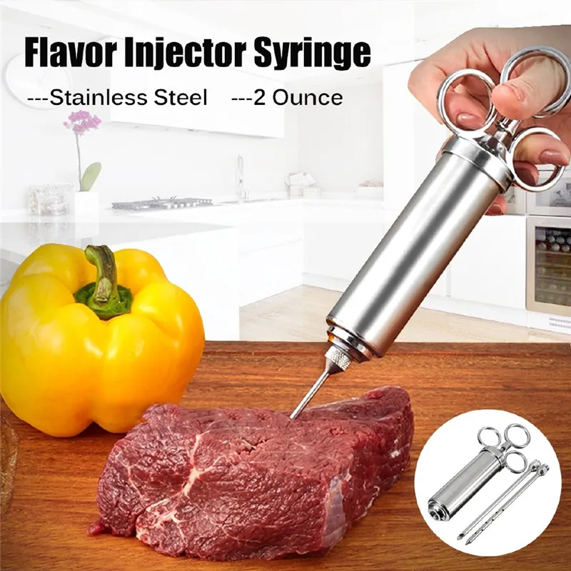 2Oz Stainless Steel Turkey Meat Marinade Injector Flavor Syringe for