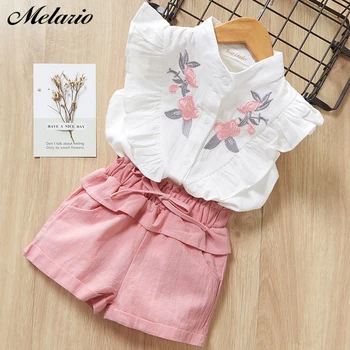 

Melario Casual Baby Girls Clothes Summer Kids Suits Girls Flower T-shirt Shorts 2pcs Children Clothing Set Embroidery Outfits