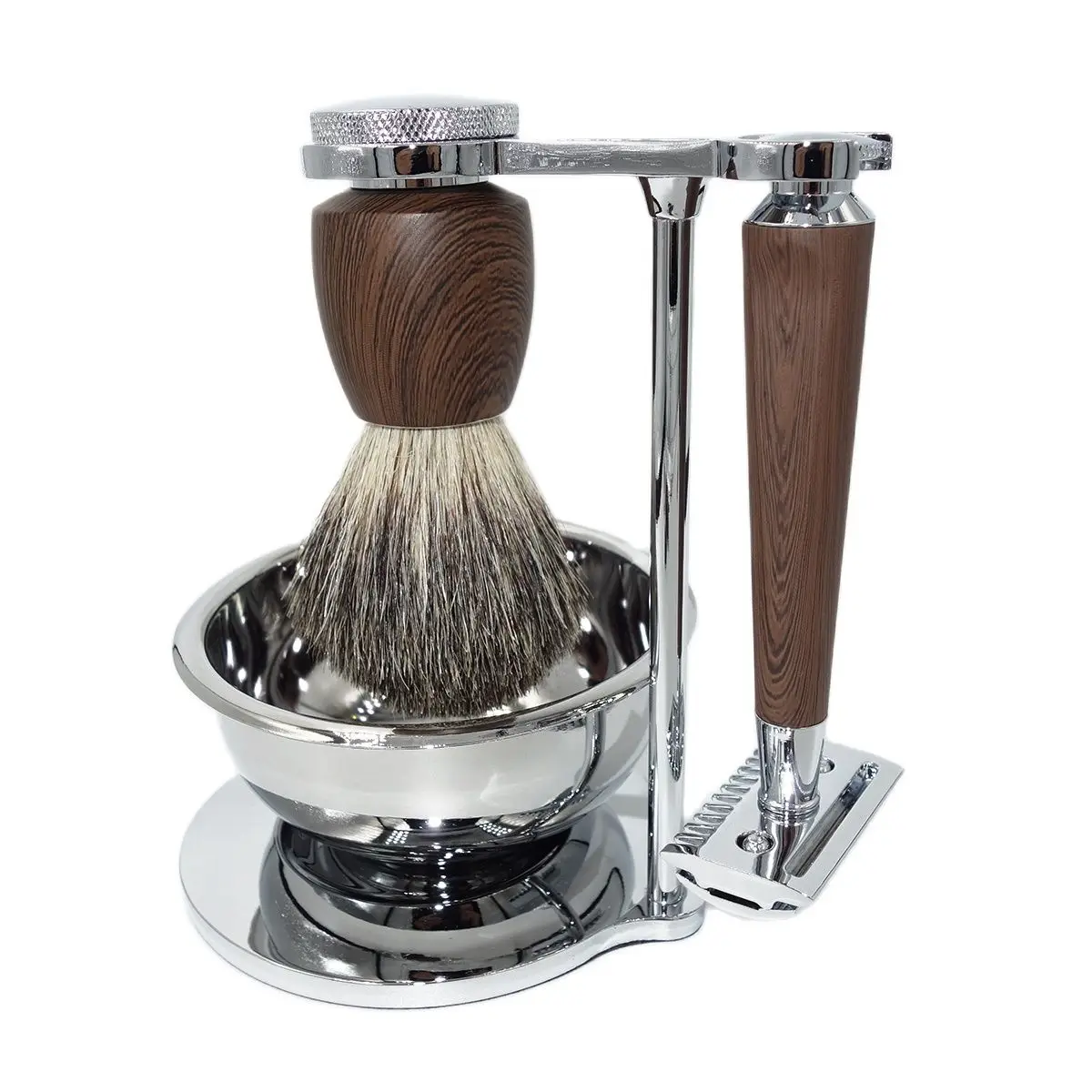 Magyfosia New Men\'s Beard Shaving Kit with Double Edge Body Razor Wet Honey Badger Hair Brush Gift Set for Father Husband