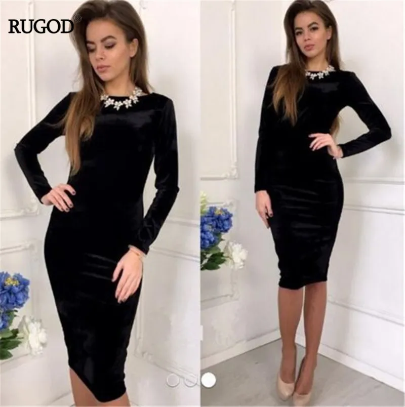 

RUGOD O-neck Long Sleeve Dress Solid Backless Bag Hip Dresses Empire Waist 2019 Autumn Casual Sexy Women Платье женское