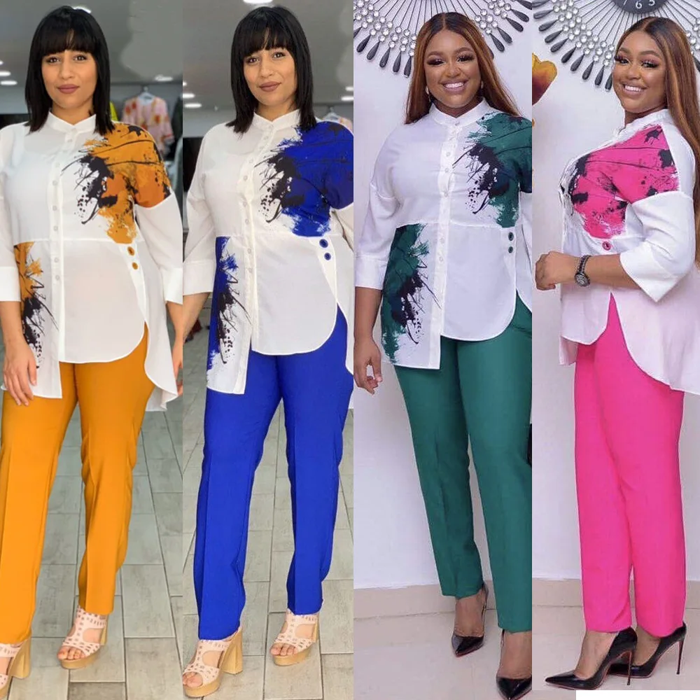 Office Shirt Tops+pants Suits African 