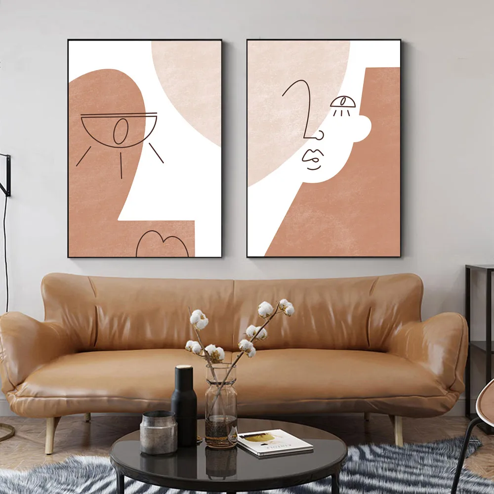

Simple Line Drawing Canvas Prints Abstract Face Color Art Painting Line Eyes Mid Century Vogue Poster Wall Pictures Home Decor