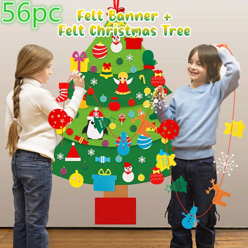 

39.37inch DIY Santa Claus Felt Christmas Tree with 45 Ornaments for Xmas Wall Door Home Hanging Decorations Party Supplies Xmas