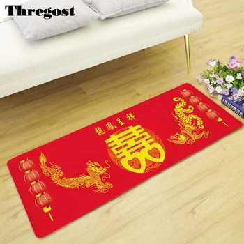 

Thregost Long Wedding Welcome Carpet Red Joyous Print Microfiber Door Mat Traditional Chinese Pattern Hall Rug Indoor Doormat