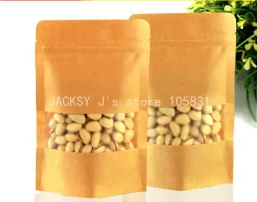 

50PCS Frosted Rice Bag Kraft Paper Bag Stand-up Zip Pouch with Window 17*24CM
