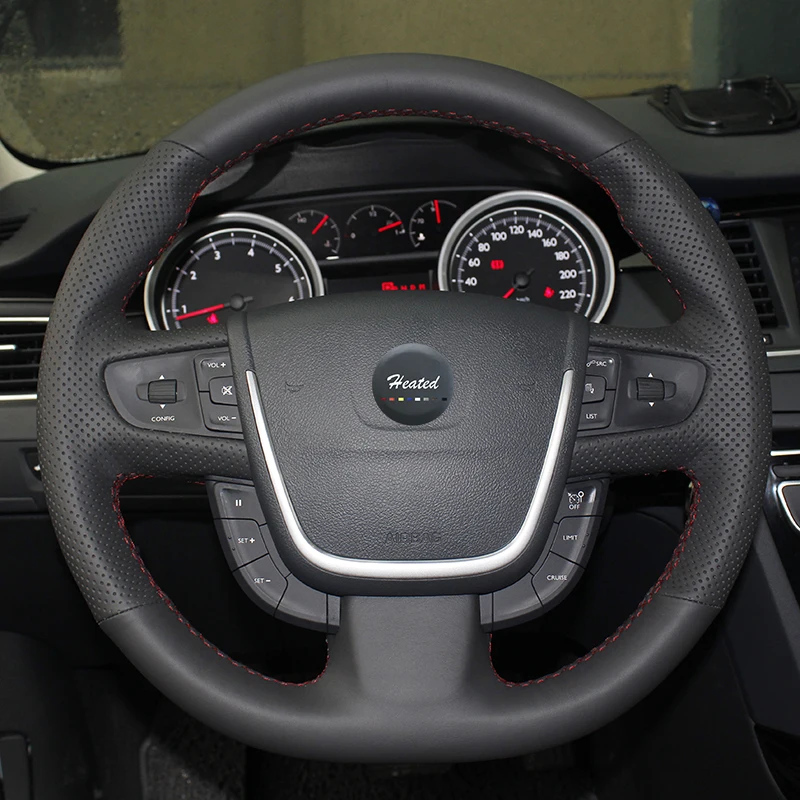Чехол на рулевое колесо для Peugeot 508 прошитый вручную нескользящий кожаный чехол