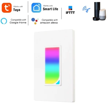 

WiFi Light Switch Built-In RGB Dimmer Night Light, Tuya/Smart Life APP Remote Control & Voice Control, Work with Alexa Google Ho