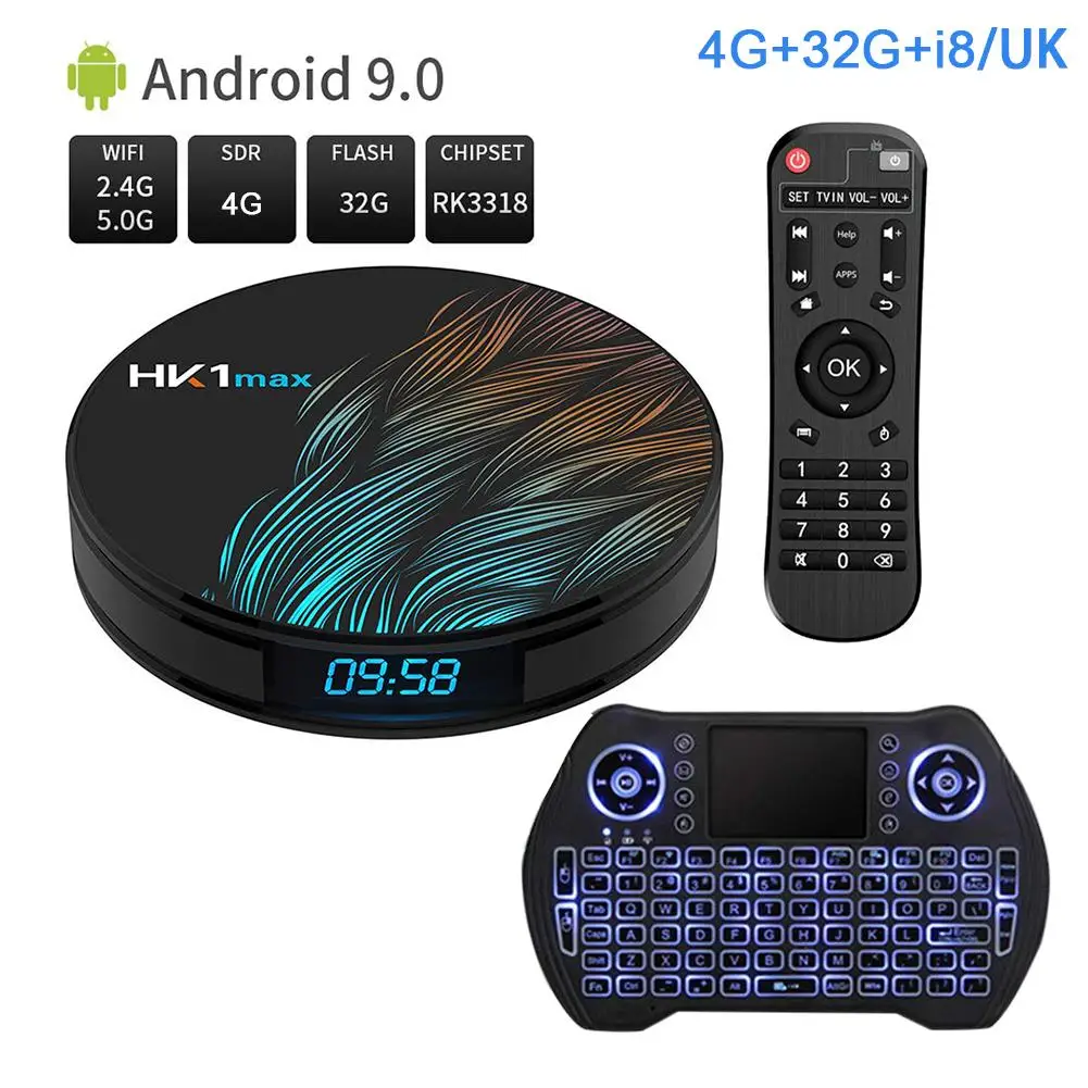 HK1 MAX Android 9,0 tv Box 16 ГБ 32 ГБ 64 Гб плеер 4K Google голосовой помощник Netflix Youtube четырехъядерный 2,4 ГГц/5 ГГц двойной Wifi BT