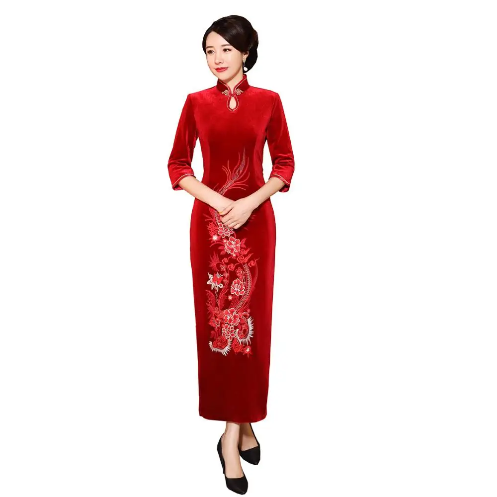 Шанхай история бархат Cheongsam китайское платье вышивка Qipao длинное - Цвет: T0061