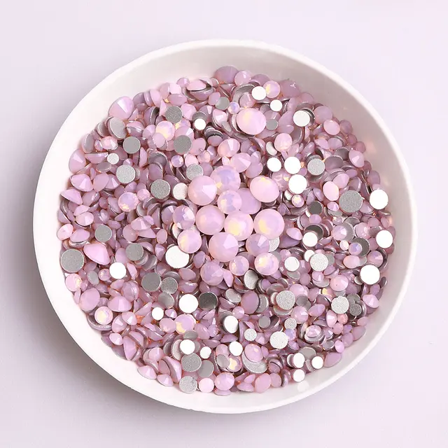 Mix Size Black Diamond Flat Back Rhinestones for Face Self-adhesive Crystal Beads Loose Precious Stones Diamond Painting Jewelry Pink Opal