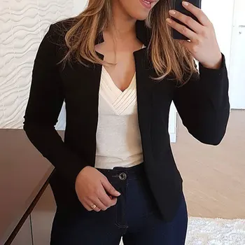 

Women Blazer Thin Long Sleeve Blazer Solid Color Office Lady Suit Coat FS99