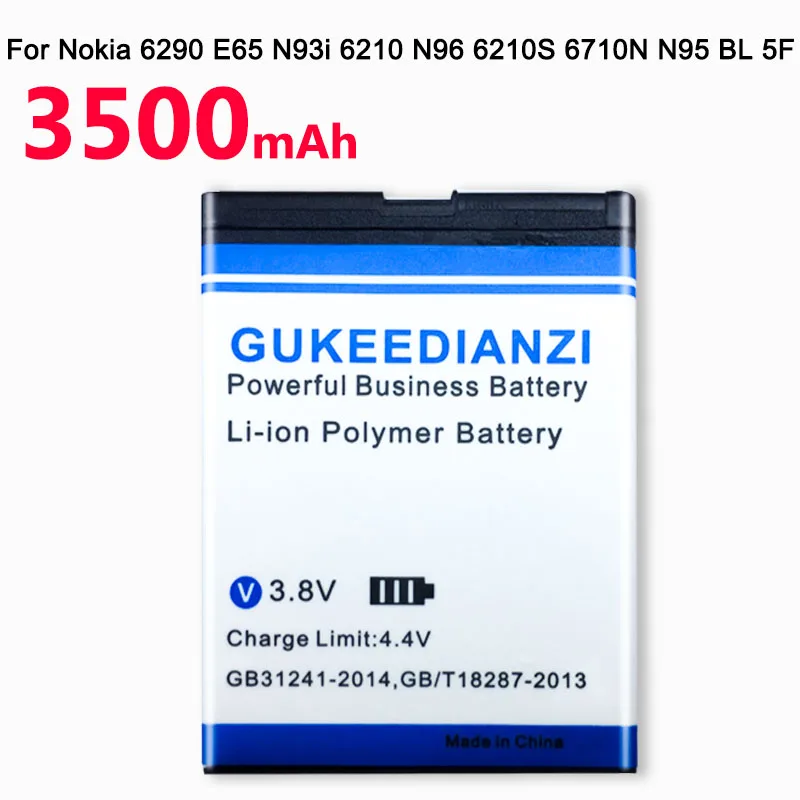 GUKEEDIANZI 3500 мА/ч мобильный телефон Батарея BL 5F для Nokia 6290 E65 N93i 6210 N96 6210S 6710N N95 замена