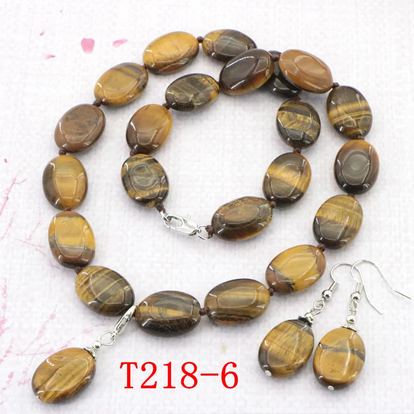 Natural Jade Moonstone Tiger Eye Stone Tourmaline Agate Pendant Necklace Earring Jewelry Set for women (89)
