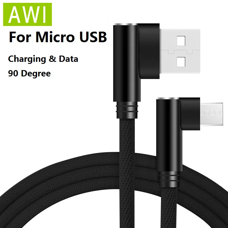 AWI Micro USB кабель 2A быстрое зарядное устройство USB шнур 90 градусов локоть нейлоновый кабель для передачи данных для банка питания samsung sony Xiaomi Android Phone