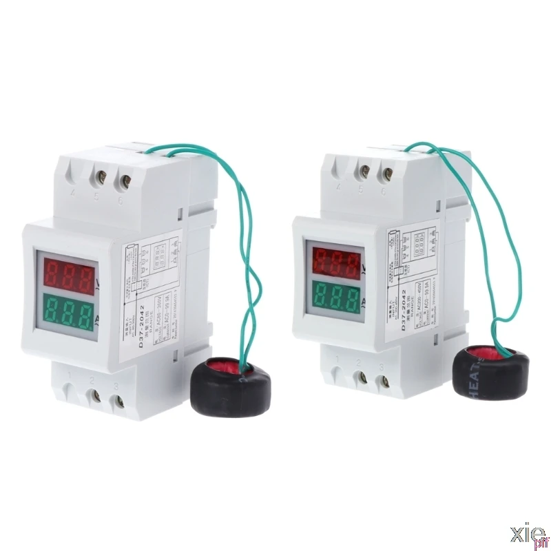 

2P 36mm Din Rail Dual LED Voltage Current Meter Voltmeter Ammeter AC 80-300V 250-450V 0-100A