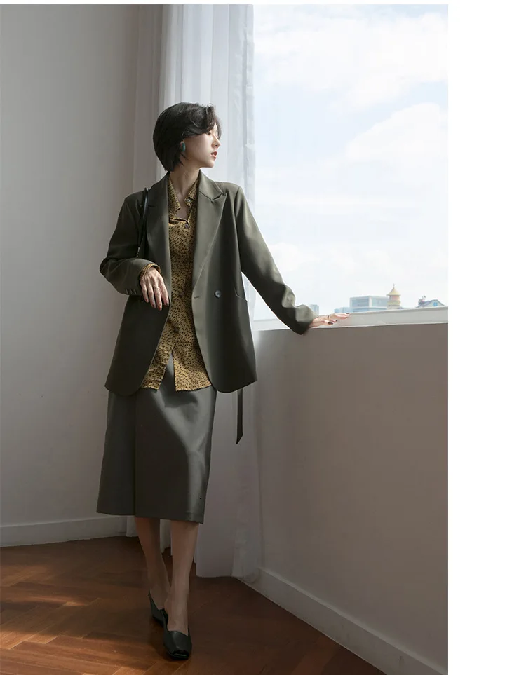 TVVOVVIN Autumn Solid Color Concise Harbour Taste Oblique Pocket Long Sleeve Chalaza Long Suit Loose Coat Woman ZX185