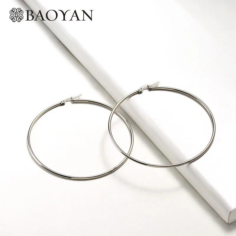 Baoyan круглые серьги-кольца простой: золото, серебро серьги-кольца из нержавеющей стали 15 мм-100 мм маленькие большие серьги-кольца для женщин