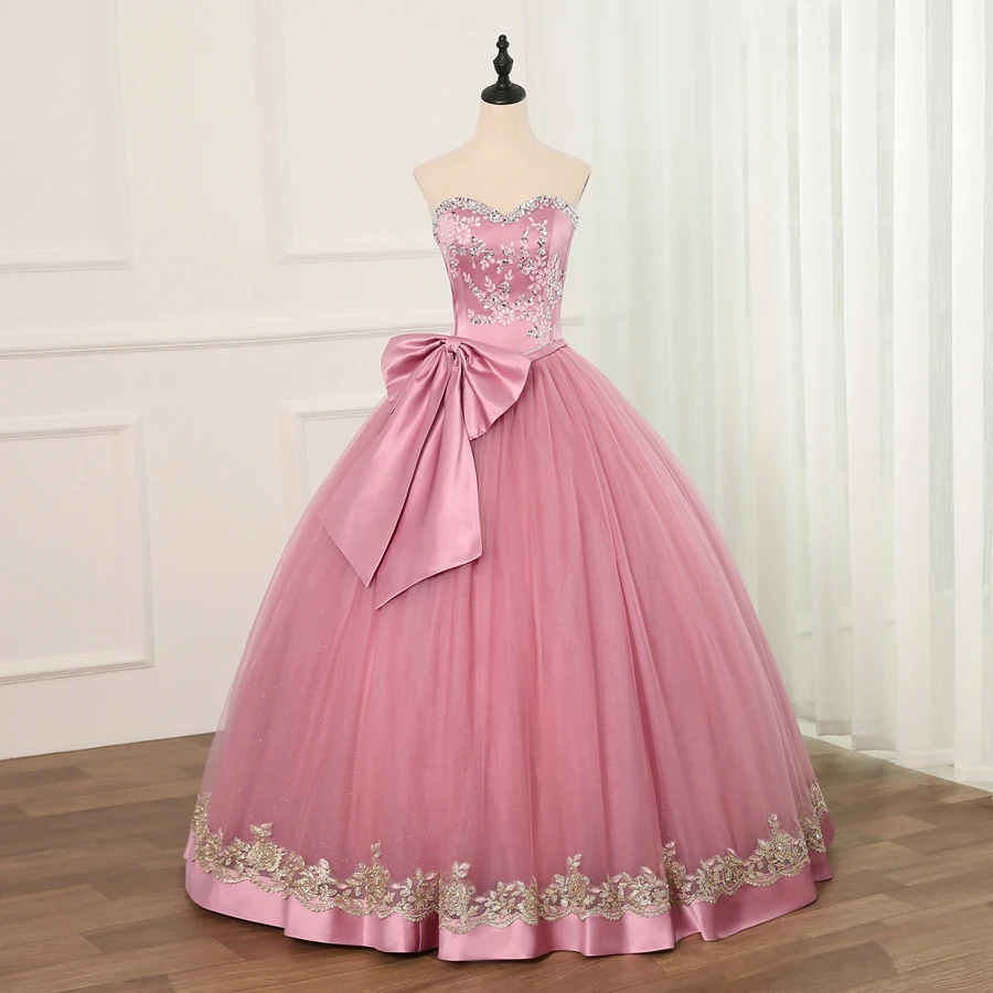 Jiayigong Ball Gown Quinceanera Dresses Cheap Tulle With Beads Sequined Big Bow Sweet 16 Dress For 15 Years Debutante