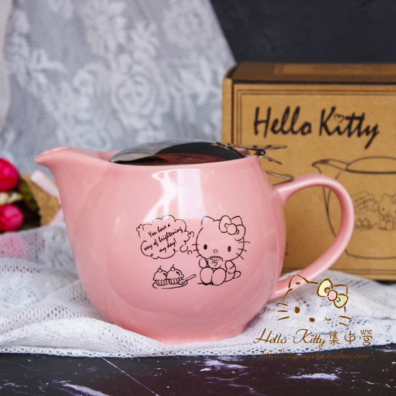 

Kitty Cartoon Pink Teapot Japanese Style Ceramic Family Lovely Simple Teapot With Filters Handmade Product For Nice Gifts