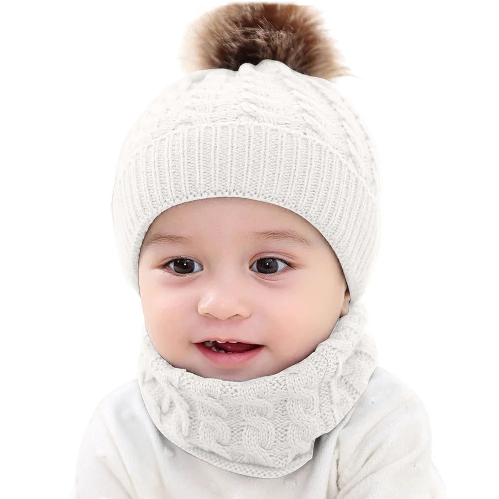 Детская зимняя шапка новая модная кепка зимний теплый шарф однотонный комплект из 2 предметов для малышей теплая вязаная детская шапочка для маленьких девочек шапка для мальчиков