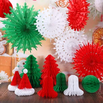 

Christmas Ornament Tree Honeycomb Hat Snowflake Fan Scene Arrangement Bell Decorative Home
