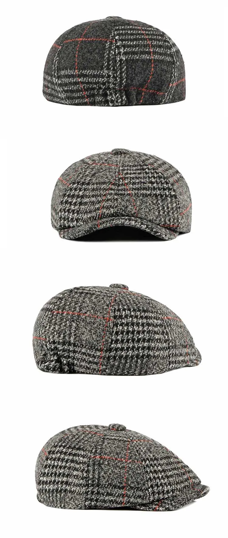 Fibonacci Autumn Winter Wool Beret Men Dad Hat Brand Quality Plaid flatcap vintage newsboy cap