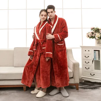 

Winter Warm Flannel Lovers Kimono Bathrobe Soft Sleepwear Home Wear Coral Fleece Nightwear Robe Gown Lougne Nightgown Negligee