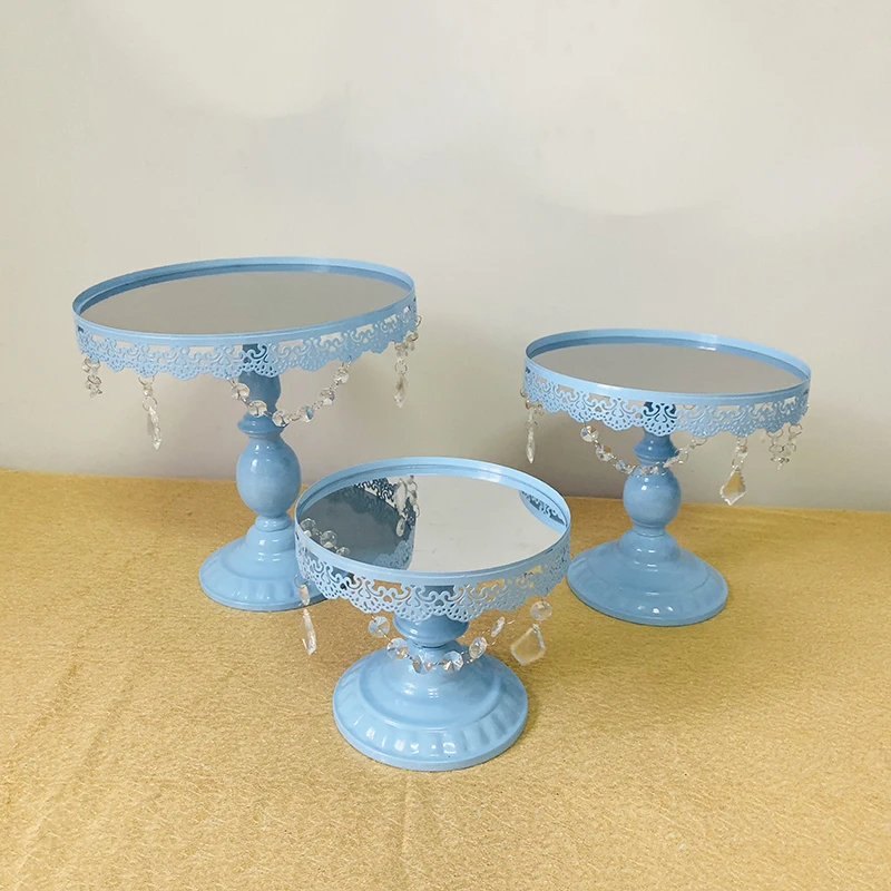 3pcs in set Синие кристаллы торт стенд башня из кексов стенд Свадебные тарелки набор металлические круглые вечерние ДЕСЕРТ ДИСПЛЕЙ с кристаллами бусины - Цвет: 3pcs in set
