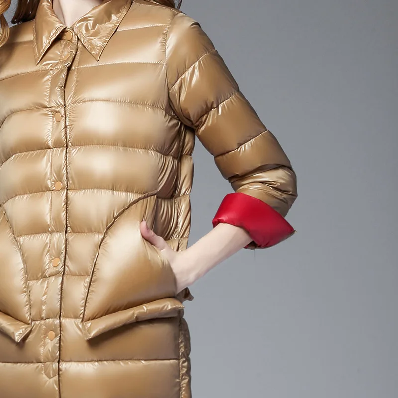 SINGRAIN, женское плотное пуховое пальто с воротником, зимняя уличная одежда, большие размеры, модные корейские длинные пуховики, зимние куртки