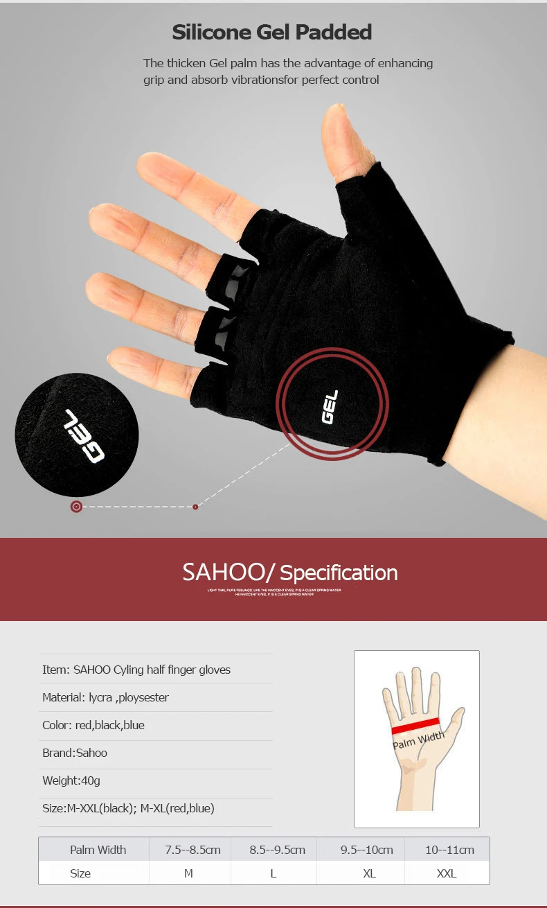 Sahoo 41914 Summer Breathable Non-slip Half Finger Cycling Bike Bicycle Gloves Mittens Silicone Gel Padded For Gym Fitness