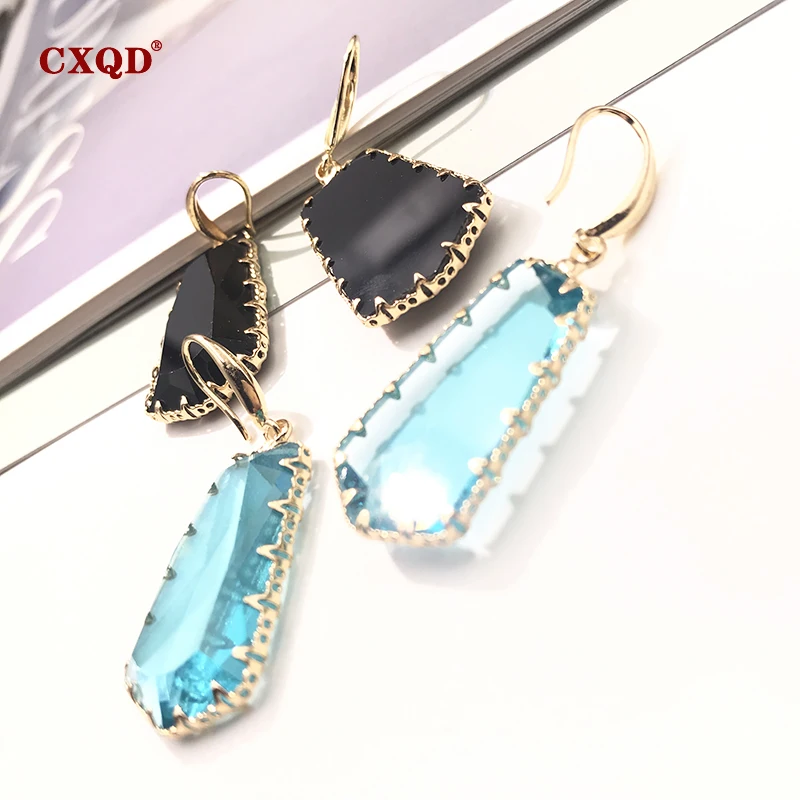 Women's Fashion Jewelry Geometric Trapezoid Dangle Drop Crystal Glass Sweet Metal Transparent Earrings For Women Gift dangle earrings,drop earrings,geometric earrings,crystal earrings