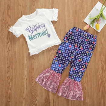 

Infant Kids Baby Girls Clothes Set Summer Ruffles Shirt Tops Pants Flare Sequined Girl Clothing Cotton Cute 2PCs Outfit 1-6Y