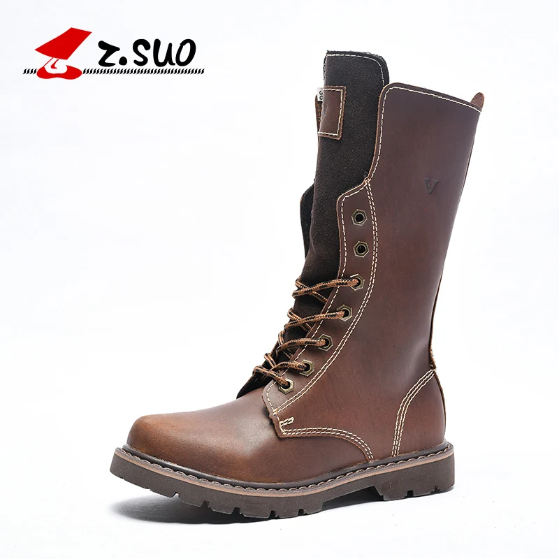 

ZSUO Men Hiking Shoes Genuine Cow Leather Tactical Boots High Top Trekking Shoes Outdoor Tooling Boots