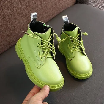 

Children's Martin Boots 2020 Winter New Kids PU Leather Snow Boots Girl Boy Candy Color Cute Lace Waterproof Non-slip Boots
