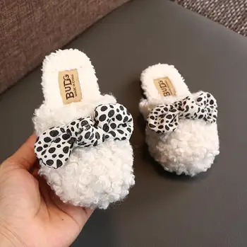 

Kid Slipper Autumn Winter Bow Cotton Slippers Casual Thickening Warm Indoor Shoes kids House Slippers