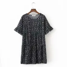 E21 осенняя одежда стиль большой Размеры платье жира мм плюс-Размеры d с принтом в виде птицы, воланами на рукавах платье K553