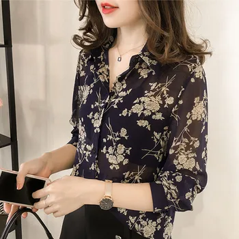 

Fashion Woman Blouses 2019 Long Sleeve Print Chiffon Blouse Shirt Plus Size 3XL 4XL OL Blouse Women Blusa Feminina Shirt LZ107