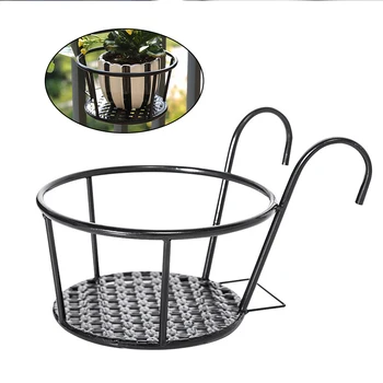

2PCS Handrail Hanging Succulent Flowerpot Bracket Iron Art Planter Pot Holder Planter Supporting Flowerpot Shelf (Black)