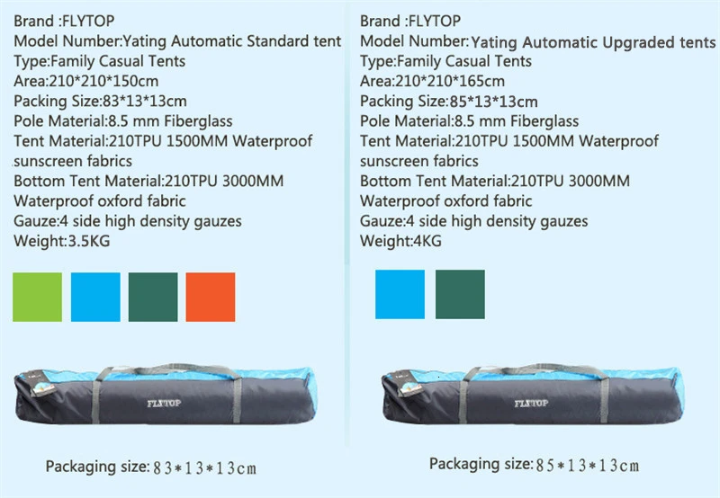 FLYTOP, Сверхлегкий, быстрое автоматическое открытие, кемпинговая палатка, водонепроницаемая, для походов, походов, пикника, портативная семейная Пляжная палатка