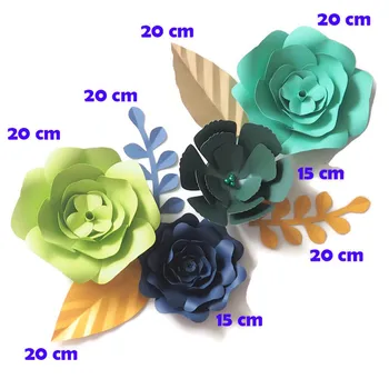 

DIY Artificial Flowers Fleurs Artificielles Backdrop Giant Paper Flowers 4PCS Paper Leave 4PCS Wedding Party Decor Green & Blue