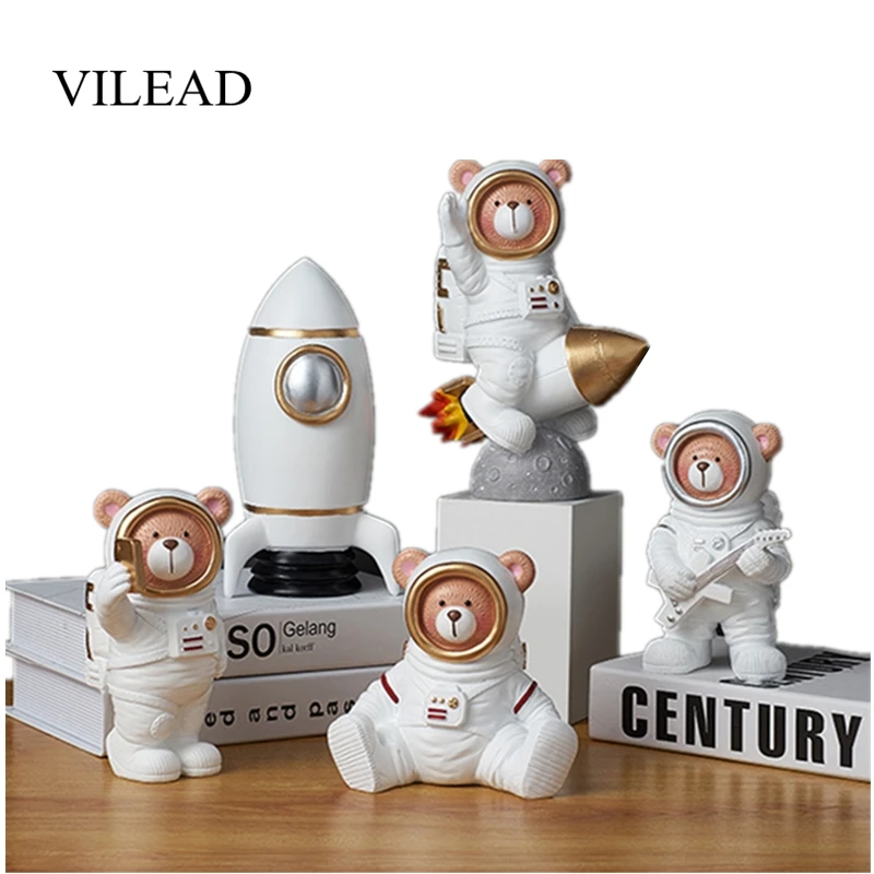 

VILEAD 14cm 17cm Resin Space Bear Figurines Astronaut Rocket Shelf Ornament Creative Cute Craft Home Decoration Accessories Gift