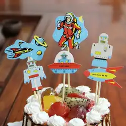 Астронавт космический корабль персонажа из мультфильма Торт Топперы бумага Дети День рождения десерт декоративный элемент Вселенная Baby