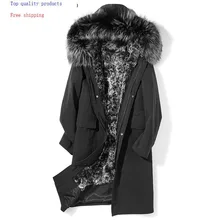 Пальто с натуральным мехом, Мужская парка, Длинная зимняя куртка, Мужская меховая подкладка из натурального кроличьего меха, воротник из лисьего меха, парки De Hombre S9SBSP006 KJ3516