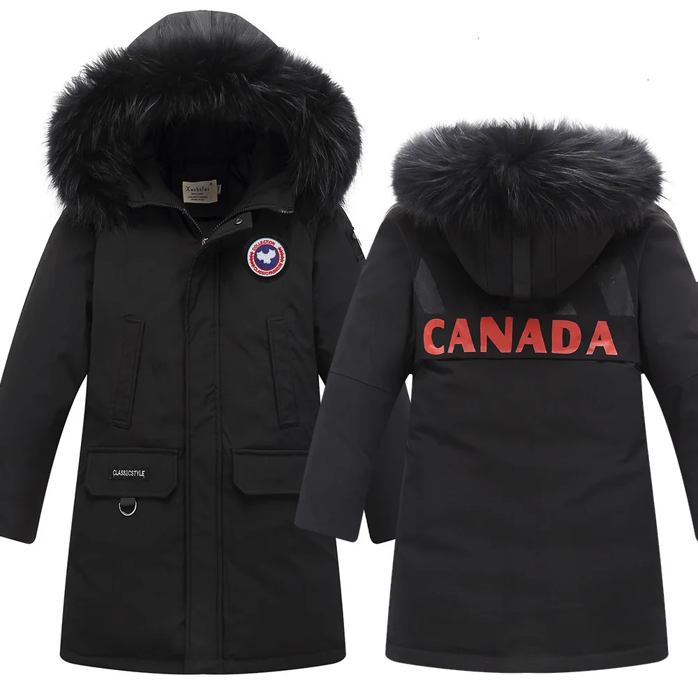 

-30 Degree 2019 Teeange Boy Clothes Warm Winter Duck Down Jacket Fur Hooded Coat Waterproof Thick Outerwear Kids Parka Long