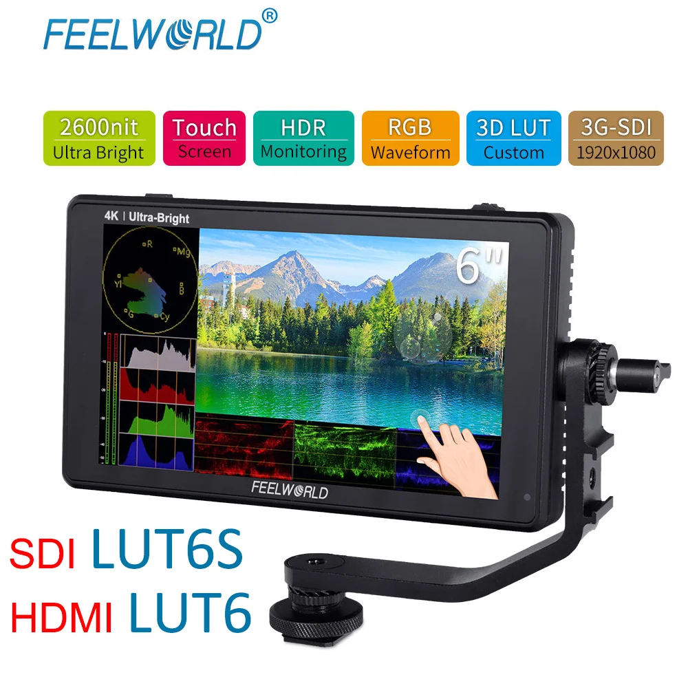 FEELWORLD LUT6S LUT6 Inch Camera Field Monitor 2600nits HDR/3D LUT Touch Screen 3G-SDI 4K HDMI DSLR Wave