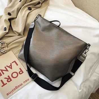 

Vintage Wide Strap Crossbody Bags for Women 2020 Autumn New Casual Luxury Pu Leather Shoulder Bags Female Large Bucket Tote Bag