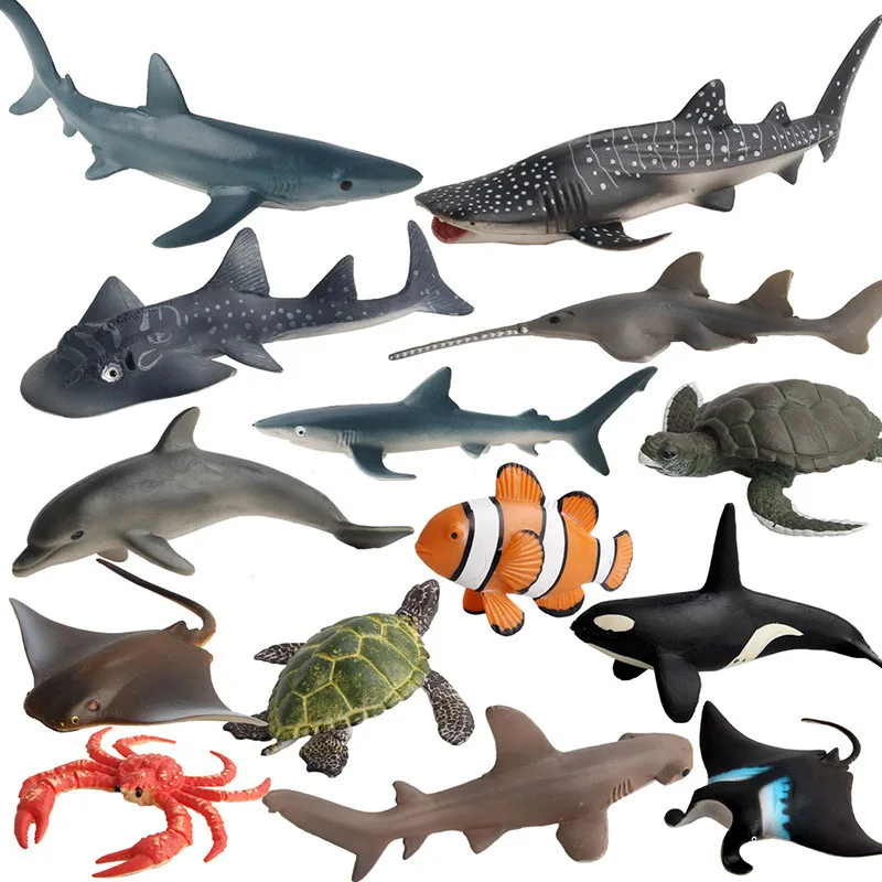 Realistic mini Sea Life Animal Figurines Dolphin Shark Whale set model figures 
